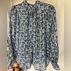 H&M Floral Blouse in Blue and White